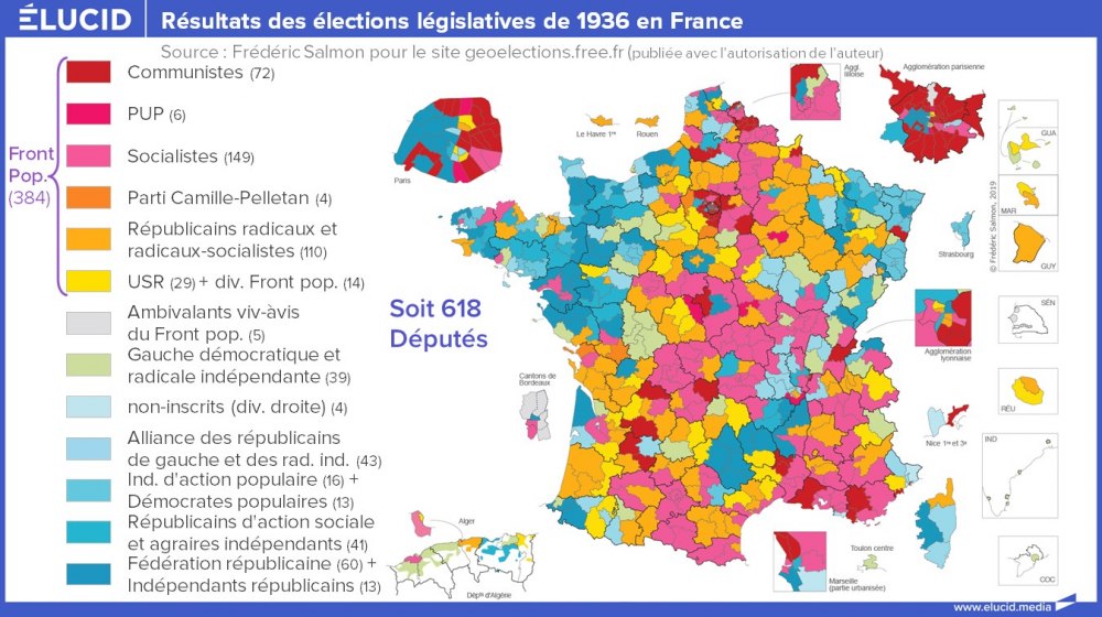 Carte des résultatsdes élections législatives de 1936 en France