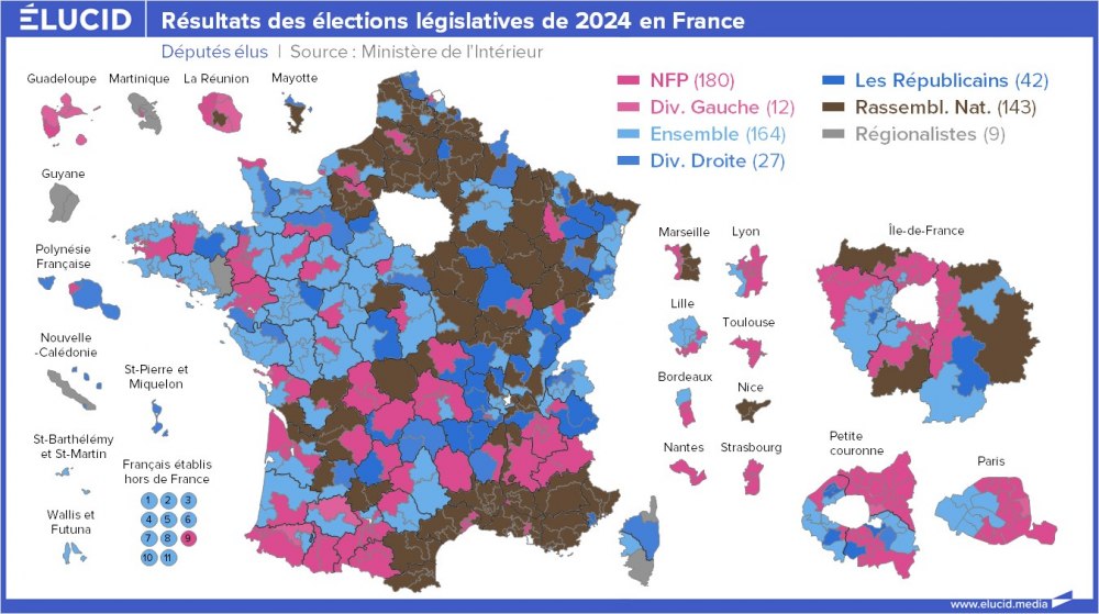 Carte des résultats des élections législatives de 2024 en France