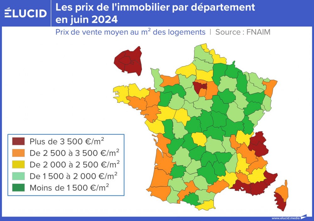 Les prix de l'immobilier par département en juin 2024