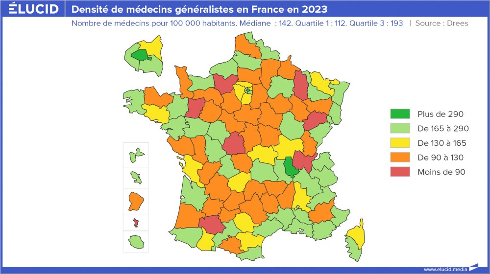 Densité de médecins généralistes en France en 2023