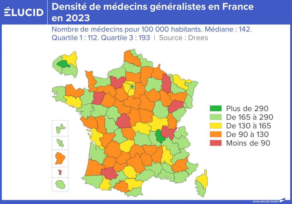 Densité de médecins généralistes en France en 2023