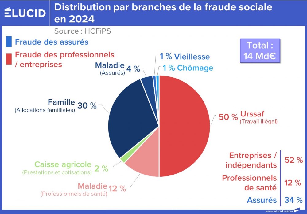 Distribution par branches de la fraude sociale en 2024